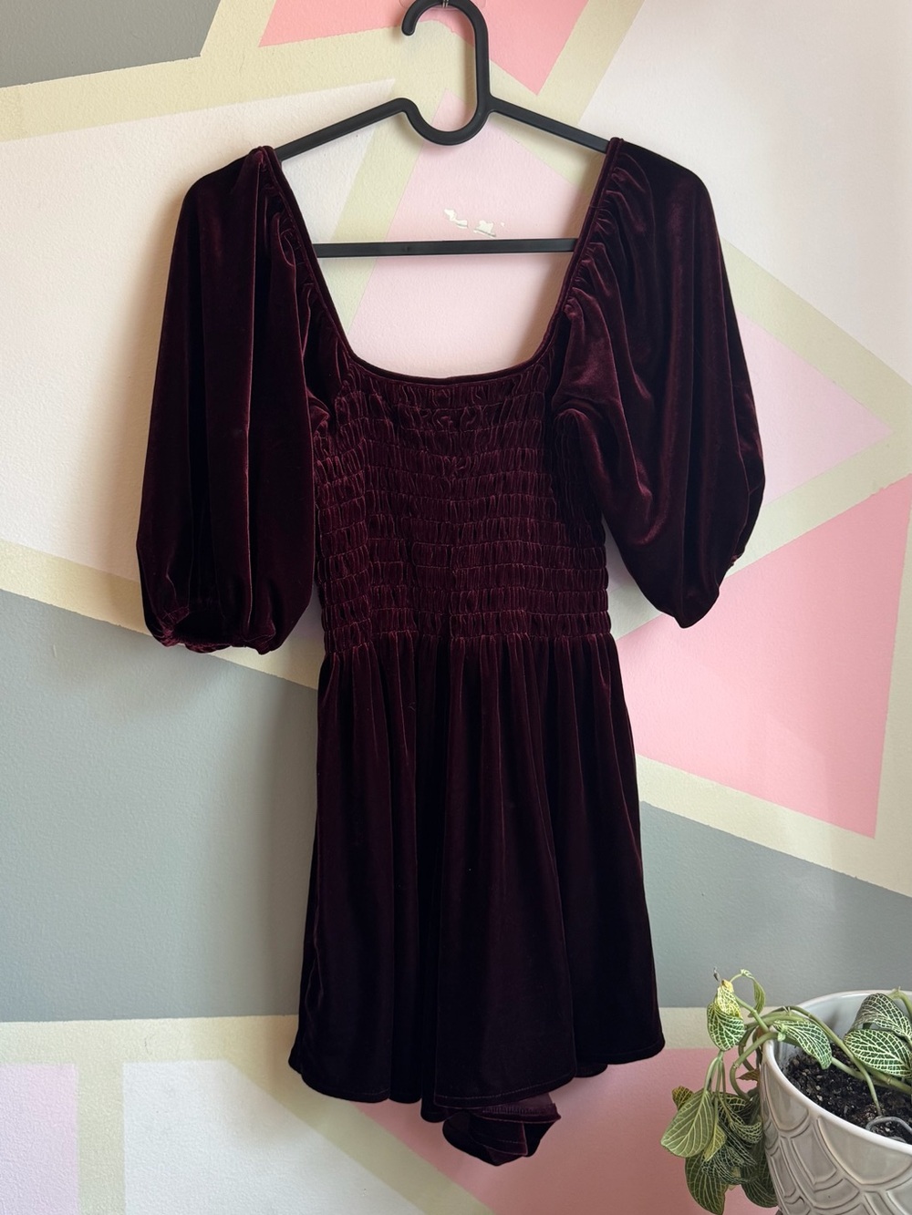 Urban Outfitters Burgundy Velvet Off the Shoulder Mini Dress Romper